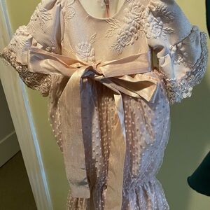 Elegant Pink Lace Dress with Bow baby baptism